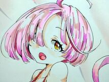 手描きイラスト オリジナル A4 　女の子　ピンク髪 　ドレス_画像1