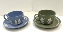 A#5606 WEDGWOOD ウェッジウッド ジャスパーウエア ダンシングアワー ブルー＆グリーン カップ＆ソーサー 現状品_画像4