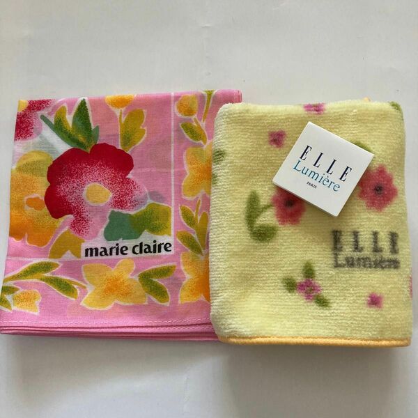 ☆marie claire☆ELLE☆新品・未使用☆２枚セット☆ 花柄ハンカチ☆