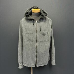 Supreme Hooded Stripe Denim Zip Up Shirt シュプリーム フーディー ストライプ デニム ジップアップ シャツ size L フルジップ