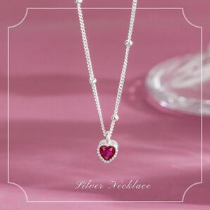 ハート　ネックレス　ルビー　赤　ピンク　シルバー　レディース　アクセサリー　小ぶり　プレゼント　大人可愛い　オシャレ　高級感　上品