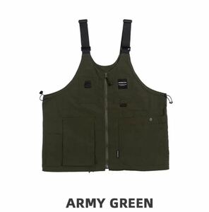 キャンプ　ベスト　ユニセックス　カジュアル　アウトドア　ワンサイズ　Camping Vest-1　アーミーグリーン