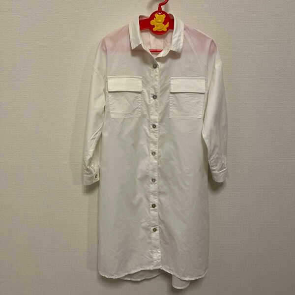 【ディスコート】Discoat mini シャツ　ワンピース　チュニック　ガールズ　キッズ　120cm 長袖　ホワイト