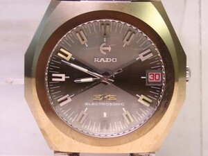 ♪■資産価値 稼働 電池新品 高級レア RADO ラドー ELECTROSONIC エレクトロソニック デート 音叉 ベルト純正 超硬ベゼル カットガラス