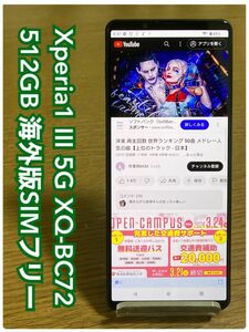 Xperia 1 Ⅲ 5G 海外版SIMフリー 512GB XQ-BC72 本体 （i71）