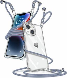 2316168☆ iPhone 14 ケース クリア ショルダー アイフォン14 スマホケース iPhone14 カバー 肩掛け 斜めかけ 縄掛けケース 透明 薄型