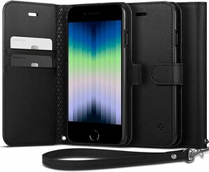 Spigen iPhone SE3 ケース ストラップ付き ウォレットS ACS04413 (ブラック)