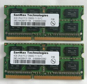 ★送料無料★SANMAX Technologies 2R×8 PC3-12800S 4GB×2 計8GB ノート用メモリ★動作品★ML12 ※在庫多数※