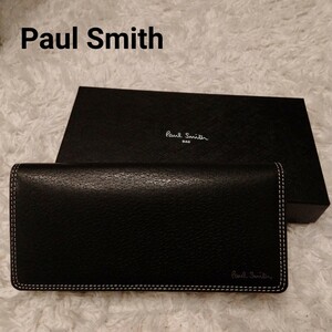 【未使用品】Paul Smith　ポールスミス　レザー　長財布　ステッチ　二つ折り　ブラック