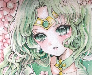 Art Auction Watercolor painting [†Sailor Neptune☆Michiru Kaiou† B5]†Original painting/hand-drawn illustration, comics, anime goods, hand drawn illustration