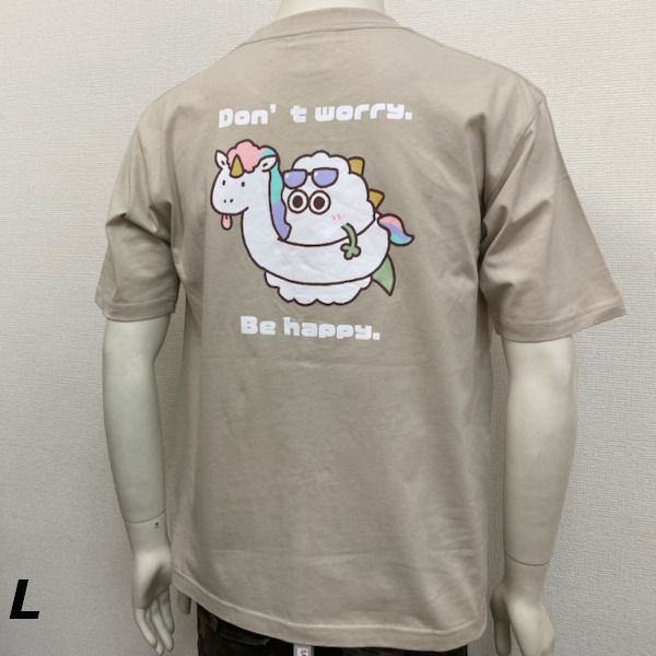 即決新品 もくもくザウルス 半袖Tシャツ L ベージュ バッグプリント 綿100％ ゆったりサイズ 送料無料