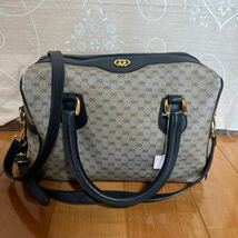 中古 GUCCI グッチ GG柄 GGキャンバス×レザー 2WAY ショルダー ハンドバッグ ミニボストン ネイビー 0027617_画像1