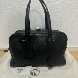 エルメス HERMES Victoria ヴィクトリア 35 ハンド トート バッグ ブラック レザー シルバー金具 □L刻印 中古の画像1