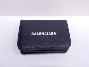 ブランド祭 小物祭 バレンシアガ 三つ折り財布 593813 BALENCIAGA ウォレット 財布 ブラック コンパクト 使用品 長期保管品