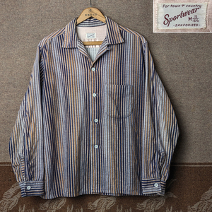 ランダムストライプ 【Sportwear】 50s Stripe Flannel Box Shirt / 50年代 フランネル ボックス シャツ オープンカラー ループ ビンテージ