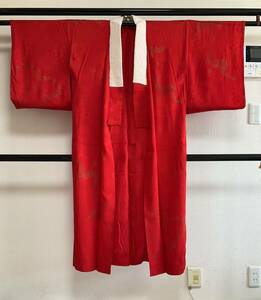 #e2752# antique beautiful goods # silk ..# red .. gold dust . long kimono-like garment # height 129.61