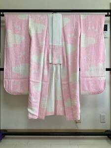 #e2745# used # silk # pink ground . aperture stop long-sleeved kimono . long kimono-like garment # height 131.64