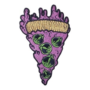 H-6【 アイロンワッペン 】 刺繍ワッペン アップリケ リメイク pizza ピザ エイリアン alien 宇宙人 未確認生物 アイロンワッペン