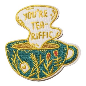 Art hand Auction P-12 [Iron-on patch] Embroidered patch Applique Remake Tea cup Tea Black tea Coffee cup Coffee Coffee patch, sewing, embroidery, patch, Decoration material, patch