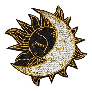 T-11【 アイロンワッペン 】 刺繍ワッペン アップリケ リメイク 月 三日月 ムーン MOON 太陽 Sun 顔 Face アイロンワッペン ワッペン