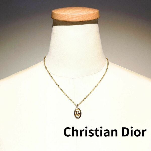 【美品】Christian Dior クリスチャン ディオール ネックレス ゴールド オーバル ロゴ アクセサリー【送料無料】