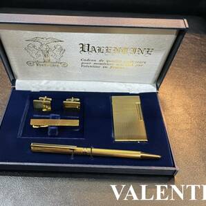 【VALENTINE】valentine バレンタイン K18GP カフス ネクタイピン ガスライター ボールペン 4点セット ゴールド 金 メンズ ケース付きの画像1
