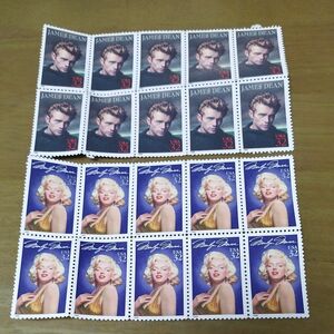 ジェームス・ディーンとマリリン・モンローの切手シート未使用品