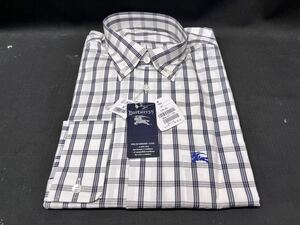 ▽Tb236▼60 未使用 タグ付き Burberry バーバリー メンズ チェック柄 長袖 シャツ モノクロ 綿100％ MAサイズ