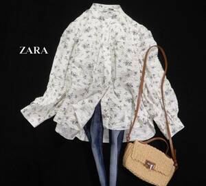 ザラ ZARA 大人可愛い☆ リップル生地 花柄 シャツ M