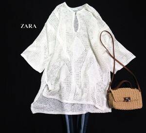 ザラ ZARA 大人可愛い☆ 透かし編み ざっくりニットプルオーバーチュニック S レイヤードコーデに