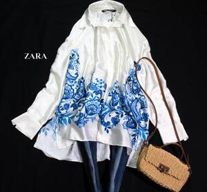 未使用 ザラ ZARA 大人素敵スタイル☆ 微光沢 とろみ シャツブラウス チュニック 羽織にも S