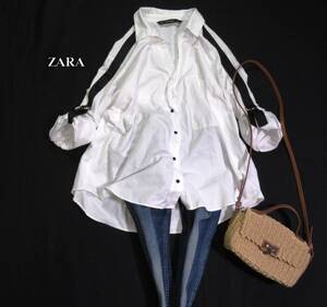 ザラ ZARA BASIC 大人カジュアル☆ サイドライン ロールアップ袖 デザインシャツ S