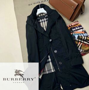 e50【魅了するパリジェンヌ】参考価格15万●超美品BURBERRY BLACK LABEL●華やかオーラ●高級トレンチコート バーバリーコート レディース