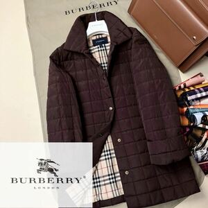 F37【魅了する光沢シルク】参考価格15万●超美品BURBERRY LONDON●シルクキルティングジャケットコート バーバリーコート レディース