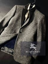 F49【ツイードカシミヤ!!】定価15万●美品BURBERRY LONDON●ホース騎士釦装飾　贅沢カシミヤジャケットコート●メンズ　バーバリーコート_画像1