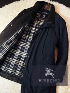 D24【都会的ラグジュアリー】定価15万 美品●BURBERRY LONDON●ノバチェック●極暖ダウン90%ジャケットコート●メンズ　バーバリーコート L