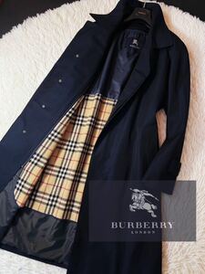 41【最高峰のシルク×カシミヤ】定価30万 超美品●BURBERRY LONDON●完全!!圧倒的光沢感!!●ステンカラーコート●メンズ バーバリーコート 