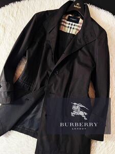 G15【ストライプ!!】定価13万 美品●BURBERRY LONDON●スタイリッシュ抜群●ステンカラーコート●メンズ バーバリーコート ノバチェック　