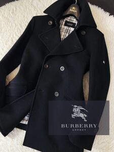 e32定価12万 超美品●BURBERRY BLACK LABEL●着こなし抜群●パリ紳士愛用品!!ウールトレンチPコート●メンズ バーバリーコート M