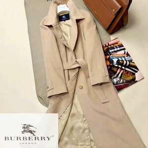 B18【美しい光沢感】参考価格18万●超美品BURBERRY●高級感溢れるアンゴラトレンチコート　バーバリーコート　レディース　15.L.XL