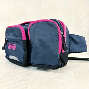 KT240306- 【美品】Coleman コールマン ボディバッグ ウエストバッグ ネイビー×ピンク 鞄 アウトドア 男女兼用