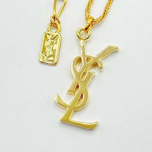 【良品】 Yves Saint Laurent イヴサンローラン ネックレス ゴールドカラー YSLロゴ ペンダント アクセサリー