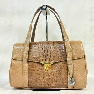 FN240322-【美品】JRA認定 クロコダイルレザー 高級 本革 ハンドバッグ ゴールド金具 レディース ワニ革 鞄 婦人バッグ