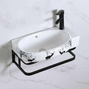 品質保証★手洗器 洗面器 家庭用壁掛け式 トイレ レトロ ブラック 芸術 アイデア 混合水栓