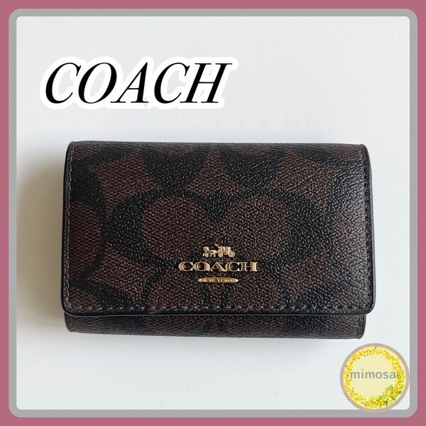 COACH コーチ キーケース F77998 シグネチャー ダークブラウン