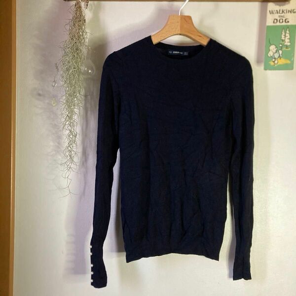 ZARA KNIT ザラニット　ブラック　袖口パールボタン　sサイズ