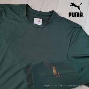 新品 プーマ PUMA クルー ネック ストレッチ シャツ 裏起毛 オリーブ 濃緑系 柔らか素材 着心地抜群 .