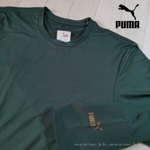 新品 プーマ PUMA クルー ネック ストレッチ シャツ 裏起毛 オリーブ 濃緑系 柔らか素材 着心地抜群