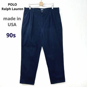 90s 90年代 USA製 アメリカ製 POLO Ralph Lauren ポロラルフローレン ポロチノ 2タック ツータック コットン チノパンツ ネイビー メンズ