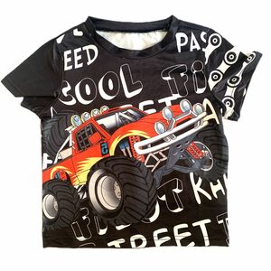 【サイズ90】オフロード車と文字パターン Tシャツ、ラウンドネック Tシャツ トップス カジュアル ソフト 快適